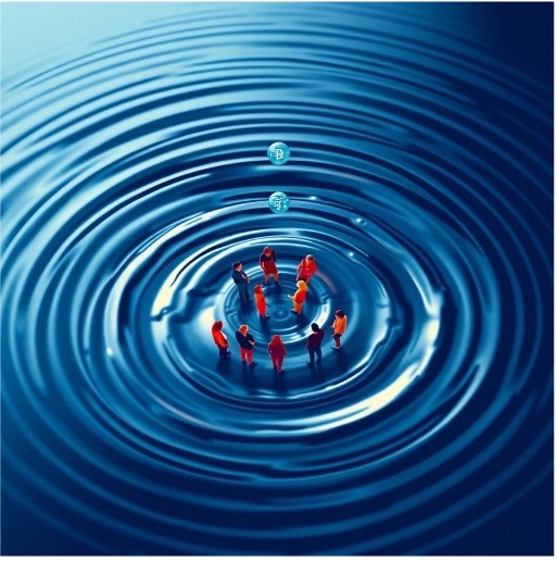 10 people photo edited onto a circular ripples of water.