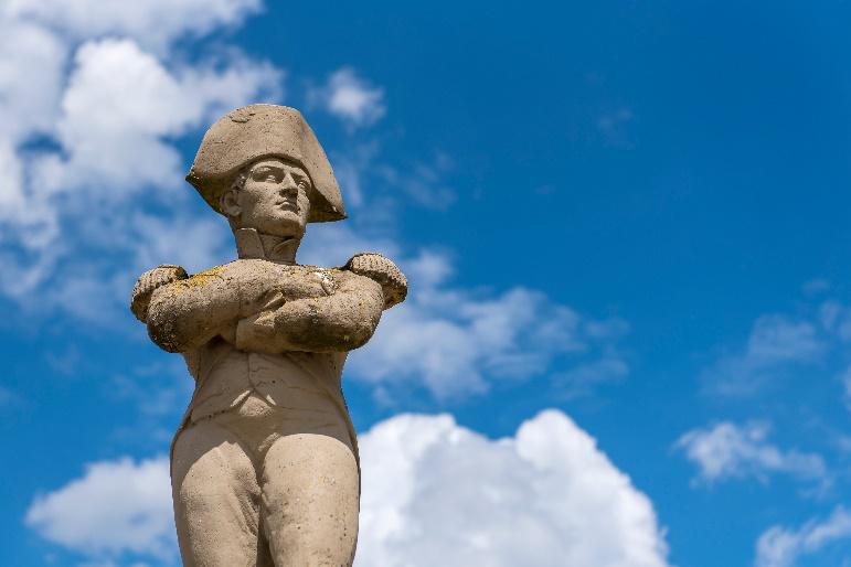 Statue of Napoleon with blue sky background.