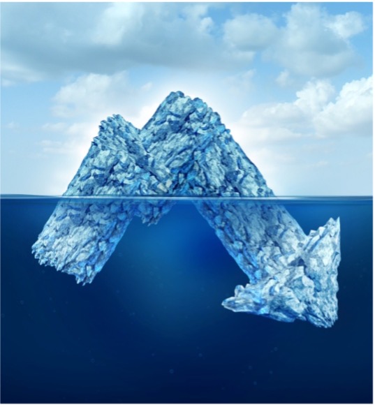 Iceberg shaped as a rising falling arrow.